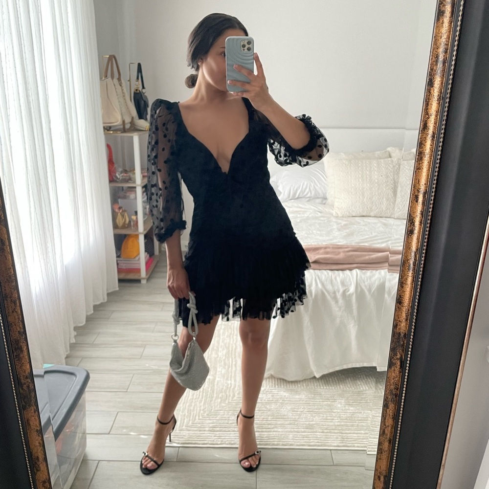 ROSEVELVET Black Dress with Sheer Sleeves